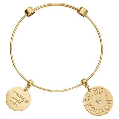 Nikki Lissoni Charm Bangle Gold-Plated with Two Fixed Charms Created with Care Be Who You Are 19cm …