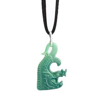 Franz Porcelain Green Chi Wen Design Rhodium Plated Brass and Necklace CP00030, MPN: CP00030,