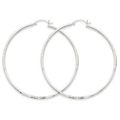 Satin &amp; Diamond-cut 2mm Round Hoop Earrings 14k White Gold TC205, MPN: TC205, 883957288826
