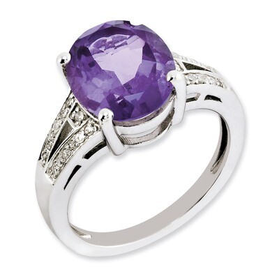 Amethyst &amp; Diamond Ring Sterling Silver QR3319AM, MPN: QR3319AM, 883957404684