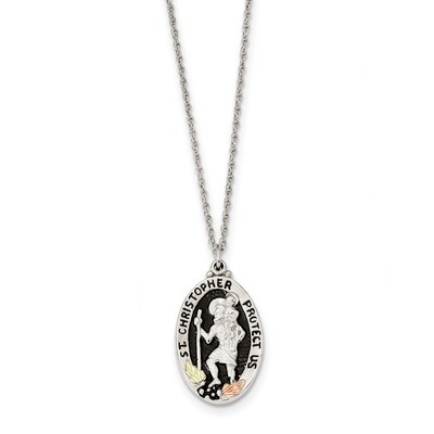 Accents Antiqued Saint Christopher Necklace 10 Inch 12k Gold Sterling Silver QBH252-18, MPN: QBH252…