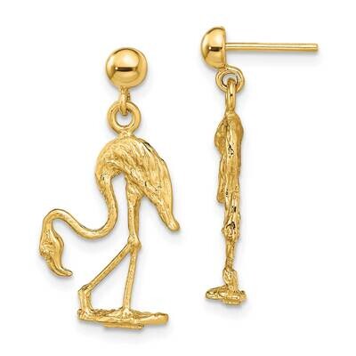 Flamingo Dangle Earrings 14k Gold 3-D TE673, MPN: TE673, 63721810679