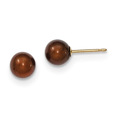6-7mm Coffee Round Cultured Pearl Stud Earrings 14k Gold X60PC, MPN: X60PC, 191101433191