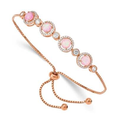 Lab Created Opal &amp; CZ Diamond Halo Adjustable Bracelet Sterling Silver Rose-tone QG4775, MPN: QG477…