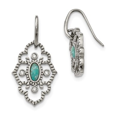 Imi. Turquoise &amp; CZ Dangle Earrings Stainless Steel Polished SRE1034 by Chisel, MPN: SRE1034, 19110…