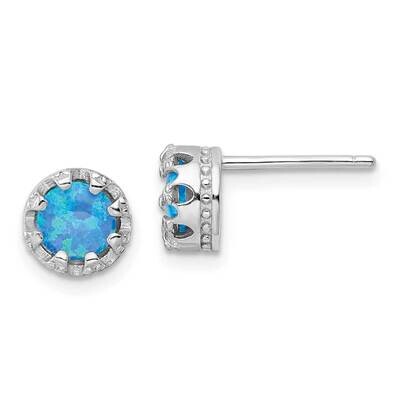 Blue Created Opal Post Earrings Sterling Silver Rhodium-Plated Polished QE16405, MPN: QE16405, 1969…