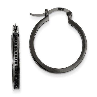 Black Rhodium Plated Black Diamond Hoop Earrings Sterling Silver QE9264, MPN: QE9264, 191101209024