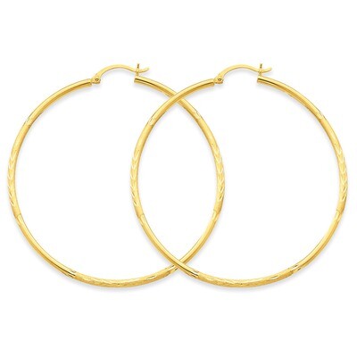 Satin &amp; Diamond-cut 2mm Round Tube Hoop Earrings 14k Gold TC216, MPN: TC216, 883957288932