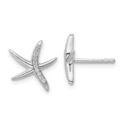 CZ Diamond Starfish Post Earrings Sterling Silver Rhodium-Plated QE15676, MPN: QE15676, 196904153895