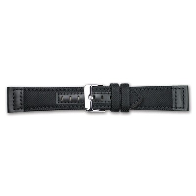 18mm Black Canvas Leather Trim Silver-tone Buckle Watch Band  BA383-18, MPN: BA383-18,