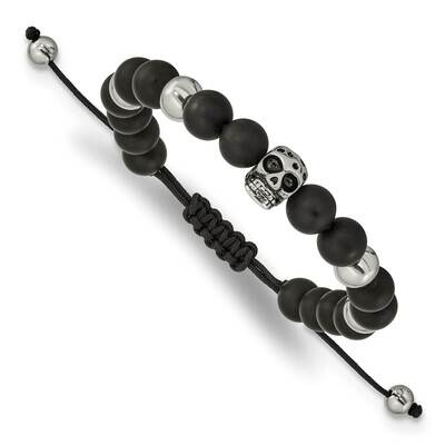 Black Onyx Beaded Skull Adjustable Bracelet Stainless Steel Polished SRB2503, MPN: SRB2503, 1911018…