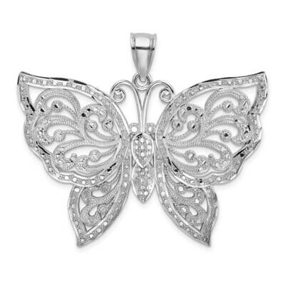 Large Beaded Butterfly Charm 14k White Gold Diamond-cut K9567W, MPN: K9567W, 637218131860