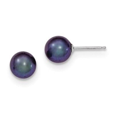7-8mm Black Round Cultured Pearl Stud Earrings 14k White Gold XW70PB, MPN: XW70PB, 191101435096