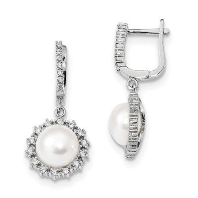 8-9mm Button Cultured Freshwater Pearl Hoop Dangle Earrings Sterling Silver Rhodium-plated QE13087,…