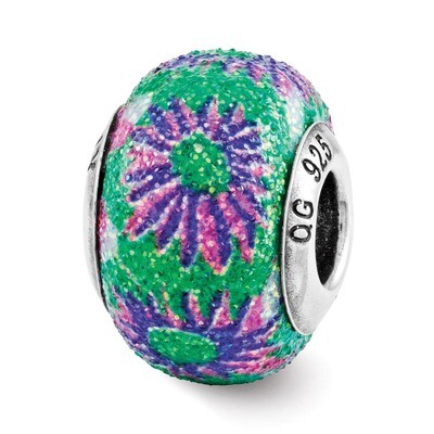 Reflection Pink &amp; Green Floral Overlay Bead - Sterling Silver QRS3162, MPN: QRS3162, 191101388996