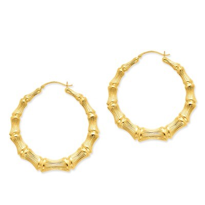 Bamboo Hoop Earrings 14k Gold Polished S1518, MPN: S1518, 883957285542