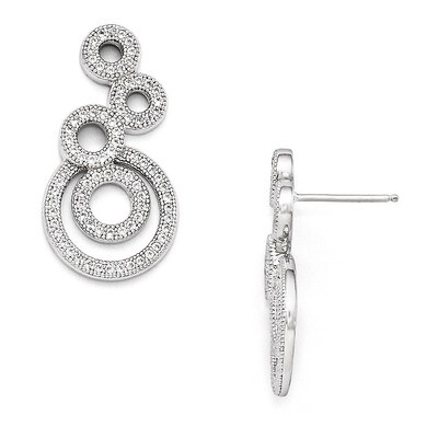 Circle Dangle Post Earrings Sterling Silver &amp; Cubic Zirconia Polished QMP147, MPN: QMP147, 88395704…