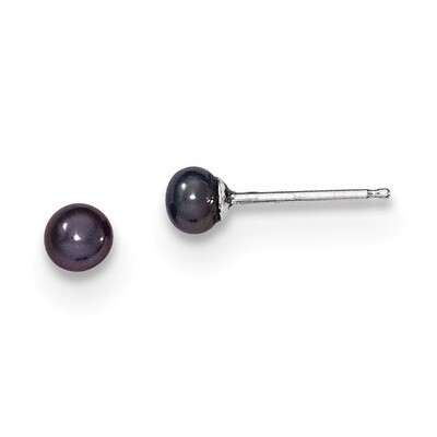 3-4mm Black Button Cultured Pearl Stud Earrings 14k White Gold XW30BB, MPN: XW30BB, 191101434945