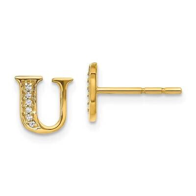 Initial U Earrings 14k Gold Diamond EM4170U-004-YA, MPN: EM4170U-004-YA, 883957663593