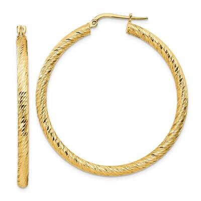 3x35mm Diamond-Cut Round Hoop Earrings 14k Gold TF1344, MPN: TF1344, 191101986147