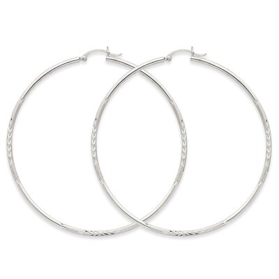 Satin &amp; Diamond-cut 2mm Round Hoop Earrings 14k White Gold TC206, MPN: TC206, 883957288833