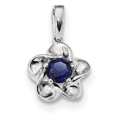 Floral Created Sapphire Pendant Sterling Silver Rhodium-plated QBPD31SEP, MPN: QBPD31SEP, 883957241…