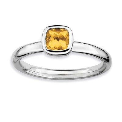 Cushion Cut Citrine Ring Sterling Silver QSK456-5, MPN: QSK456, 886774005126