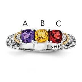 Three-stone and Diamond Mother&#39;s Ring Sterling Silver &amp; 14k Gold QMR21/3SY-10, MPN: QMR21/3SY-10,