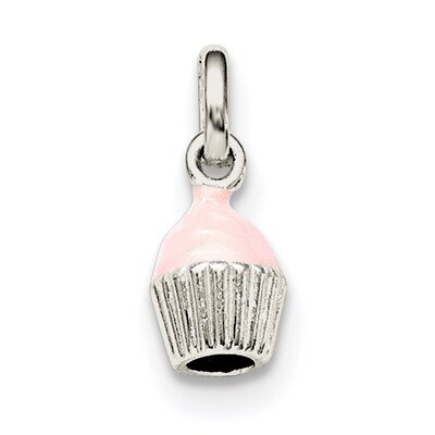 Children&#39;S Pink Enameled Cupcake Pendant Sterling Silver QP4061, MPN: QP4061, 191101470868