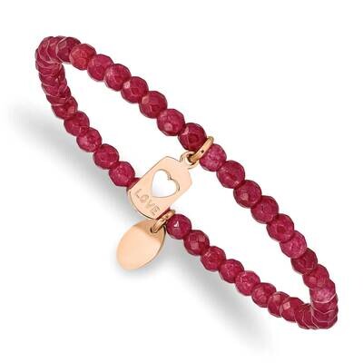 Rose Ip-Plated Love Red Jade Stretch Bracelet Stainless Steel Polished SRB2362, MPN: SRB2362, 19110…