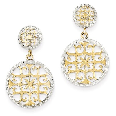 Diamond-cut Circles Dangle Post Earrings 14K Gold &amp; Rhodium TL885, MPN: TL885, 883957026893