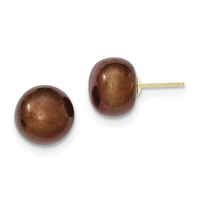11-12mm Coffee Button Cultured Pearl Stud Earrings 14k Gold X110BC, MPN: X110BC, 191101432897
