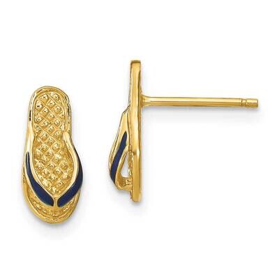 Blue Enamel Single Flip-Flop Post Earrings 14k Gold TE694, MPN: TE694, 637218121762