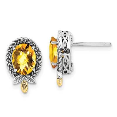 Sterling Silver with Braided Oval 2.09Ci Citrine Post Earrings 14k Gold QTC1768, MPN: QTC1768,