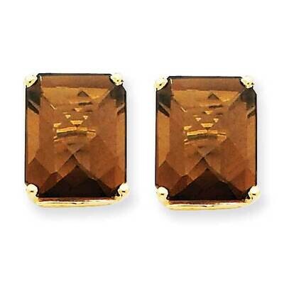 12x10 Octagon Checker-Cut Smoky Quartz Earrings 14k Gold XE70CQ, MPN: XE70CQ, 883957096797