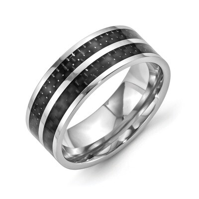 8mm Double Row Black Carbon Fiber Inlay Polished Band - Stainless Steel SR336 by Chisel, MPN: SR336…