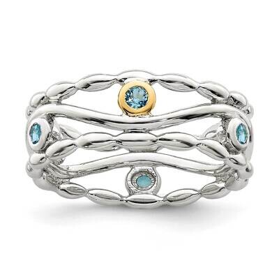 Light Swiss Blue Topaz Ring Sterling Silver with 14k Gold Accent QTC1606, MPN: QTC1606, 883957620466
