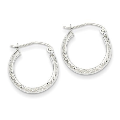 Diamond-cut 3.5x17mm Hollow Hoop Earrings 14k White Gold TC811, MPN: TC811, 886774562308