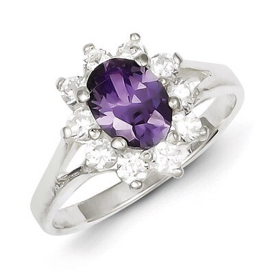 Purple Oval Diamond Cluster Ring Sterling Silver QR4429, MPN: QR4429, 883957533957