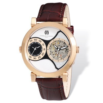 Charles Hubert IP Rose Leather Band 46mm Dual Tme Watch Men&#39;s XWA4795, MPN: XWA4795, 848870006667