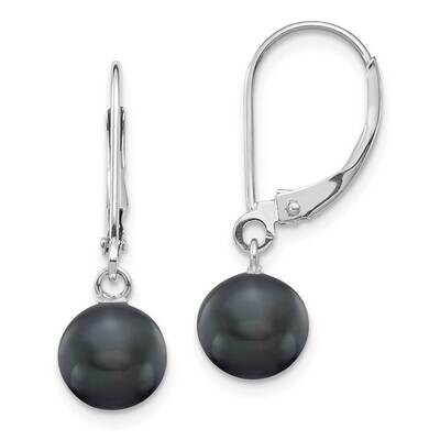 7-7.5mm Black Round Freshwater Cultured Pearl Leverback Earrings 14k White Gold XF726E, MPN: XF726E…