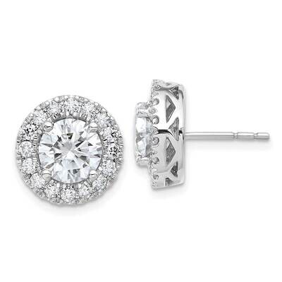 Round Halo D E F Pure Light Moissanite Earrings 14k White Gold EM4452-475-WMP, MPN: EM4452-475-WMP,