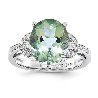 Oval Green Quartz &amp; Diamond Ring Sterling Silver QR3320AG, MPN: QR3320AG, 883957679549