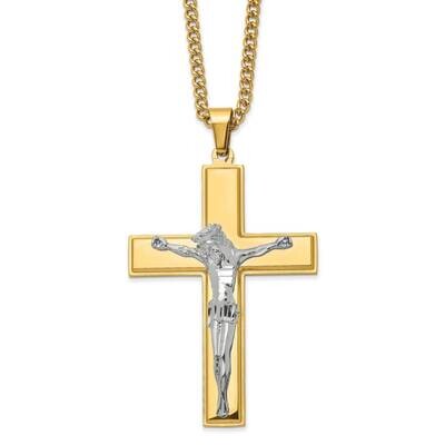 Yellow Ip-Plated Crucifix 24 Inch Necklace Stainless Steel Polished SRN2767-24 by Chisel, MPN: SRN2…