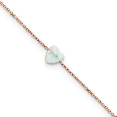 White Cr. Opal Heart 9 Inch Plus 2 In Extender Anklet Sterling Silver Rose-Tone QG5746-9, MPN: QG57…