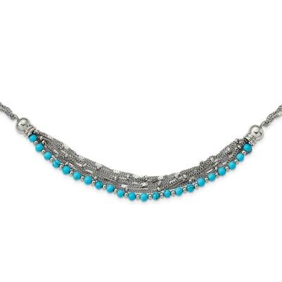 Reconstructed Turquoise with 2 Inch Extension 20.75 Inch Necklace Stainless Steel Polished SRN3018-…