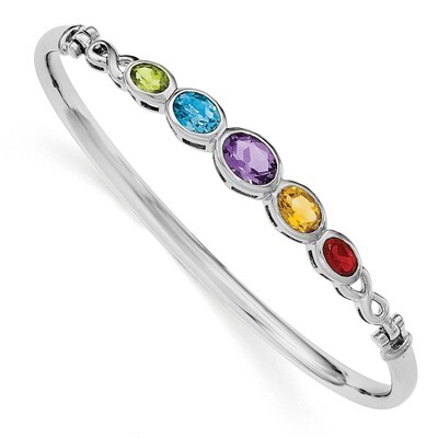 Multi Gemstone Bangle Bracelet Sterling Silver Rhodium-plated QX937RB, MPN: QX937RB, 886774670515