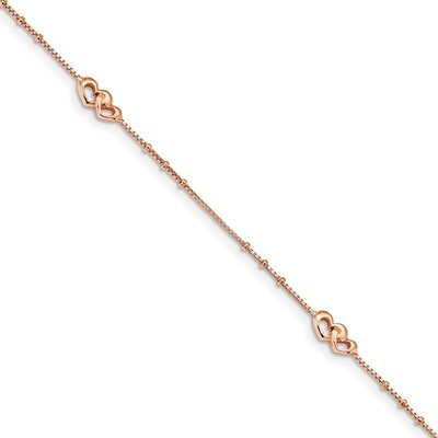 Rose-tone Polished Hearts with 1 inch Extender Anklet Sterling Silver QG4190-9, MPN: QG4190-9, 8867…