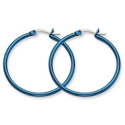 Blue IP plated 32mm Hoop Earrings - Stainless Steel SRE425 by Chisel, MPN: SRE425, 886774039503