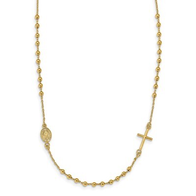 Leslie&#39;s Sideways Cross Beaded Rosary Style Necklace 16.5 Inch 14k Gold Polished HB-LF1139-16.5, MP…